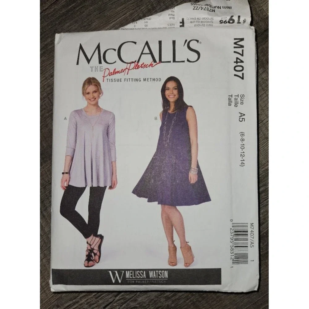 McCalls M7407 Sewing Pattern Misses Flared Top Dress Knit Size 6-14 Uncut